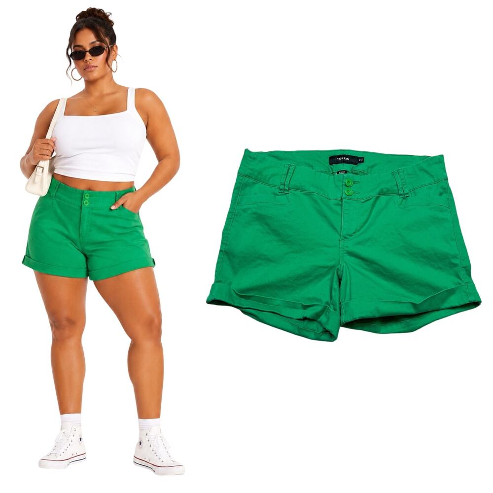 Torrid | Green High Rise Cuffed Hem Stretch Shorts Plus Size 16